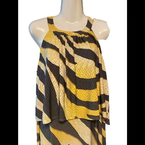 NWT Chico’s Dress Golden Zebra Bib Maxi Dress - Picture 2 of 10